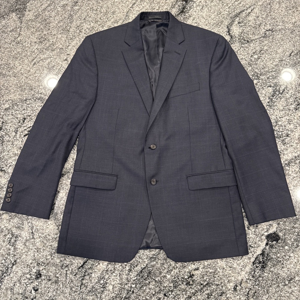 Lauren Ralph Lauren Mens 40R Charcoal Blue Lines 100% Wool 2 Button‎ Blazer Coat